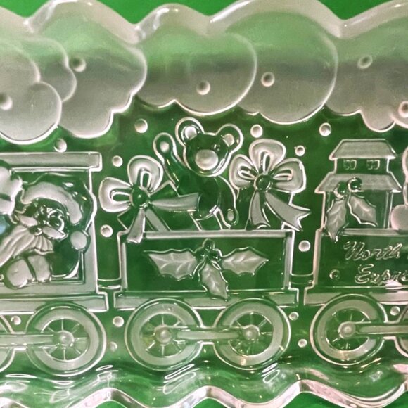 Vintage North Pole Express Glass Tray Santa Train Christmas 13” Serving Platter - Picture 5 of 12